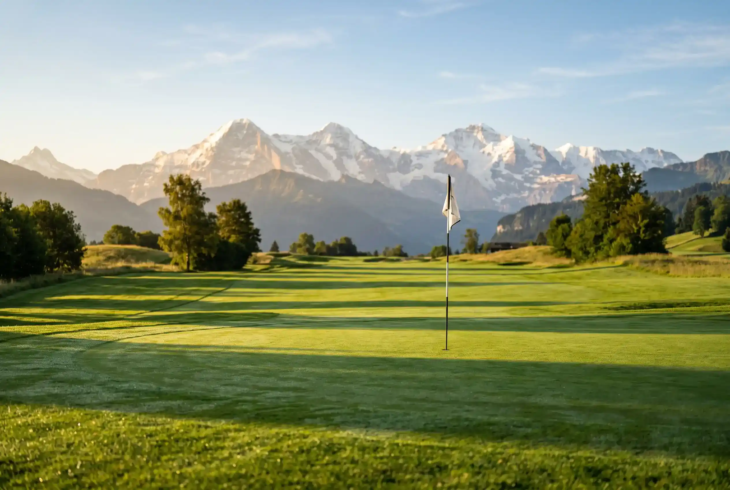 Schweizer Golfplatz mit Blick auf die Fairway-Landschaft – Symbolbild für datengestützte Golfwetten in der Schweiz